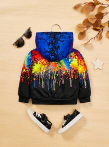 SHEIN 嬰兒男孩休閒塗鴉印花帽衫,多彩 - 黑色 - 查看 2