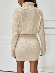 SHEIN LUNE Vestido de punto cuello alto tejido de cable de hombros caídos