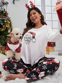 Talla grande Conjunto de pijama pantalones con camiseta con estampado de Navidad - Multicolor - Ver 4