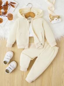 Baby Girl Solid Tank Top & Zip Up Hoodie & Sweatpants