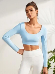 Eassivo Eassivo Scoop Neck Crop Sports Tee - Baby Blue - View 4