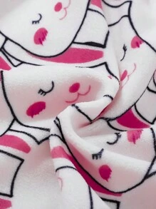 Young Girl Warm Flannel Cute Rabbit Print  Snug Fit Pajama Set - Rose Red - View 3