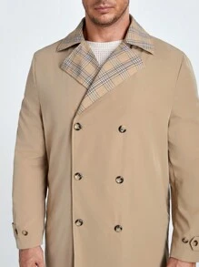 GENTILAND Plus Size Men Loose Plaid Double-Breasted Trench Coat - Multicolor - View 5