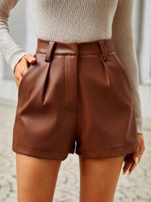 Lavishia Ladies' Solid Color Pleated Shorts Khaki Shorts