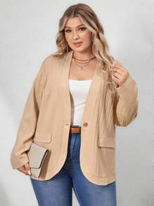 SHEIN LUNE Plus Solid Flap Detail Coat - Apricot - View 3