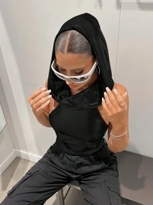 SHEIN ICON Body tank unicolor con capucha - Negro - Ver 6