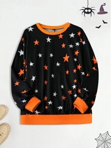 SHEIN LUNE Plus Star Print Contrast Trim Sweatshirt Pullover Fall Sweatshirt - Multicolor - View 1
