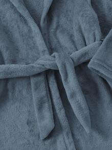 男小童3D耳朵設計連帽腰帶法蘭絨睡袍 - 藍色 - 查看 3