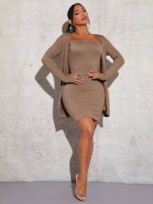 SHEIN SXY Solid Tube Bodycon Dress With Coat - Khaki - View 4