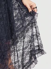 ROMWE Goth Asymmetrical Hem Lace Skirt - Dark Grey - View 6
