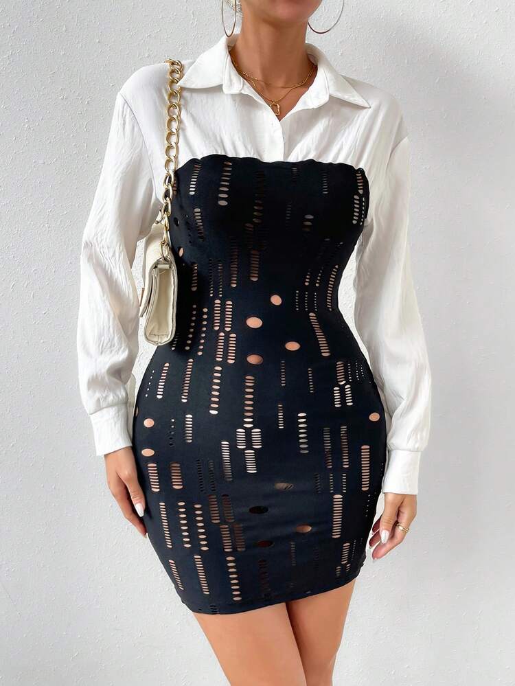 Hollow Out Tube Bodycon Dress Without Blouse