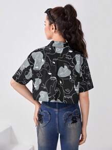 SHEIN Teen Girl Figure Graphic Button Front Shirt
