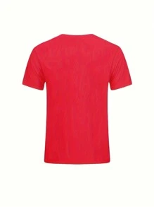 Summer Letter Print Comfortable Round Neck Short Sleeve T-Shirt - Red - View 2