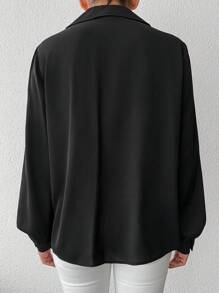 EURMUSE Camisa con botones y detalle de solapa unicolor - Negro - Ver 2