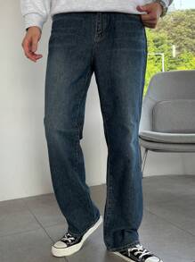 DAZY Men Slant Pocket Straight Leg Jeans - Blue - View 2