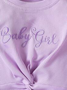 SHEIN 女嬰字母圖案扭結下擺T恤&喇叭褲