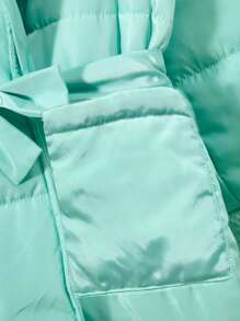 SHEIN Tween Girl Borg Collar Drawstring Waist Drop Shoulder Belted Padded Coat - Green - View 4