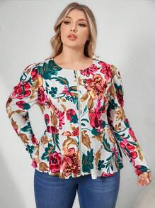 SHEIN Clasi 大碼花卉印花拉鍊夾克 - 白色 - 查看 3