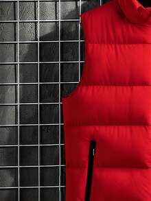 Men Plus Zip Up Puffer Vest Coat - Red - View 3