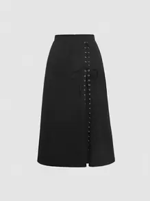 SHEIN MOD Falda con abertura en el muslo con cordones en la parte delantera - Negro - Ver 1