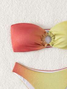 Ombre Bandeau Bikini Set - Multicolor - View 5