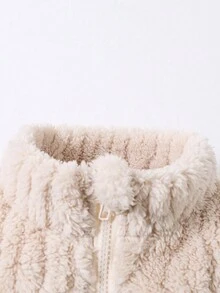 Teen Girl Star Pattern Zip Up Crop Teddy Jacket - Apricot - View 3