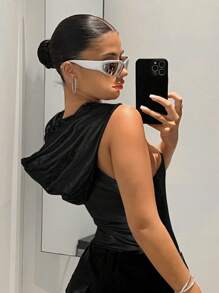 SHEIN ICON Body tank unicolor con capucha - Negro - Ver 2