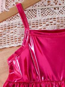 SHEIN Young Girl Solid Metallic Cami Dress Summer Holiday - Hot Pink - View 4