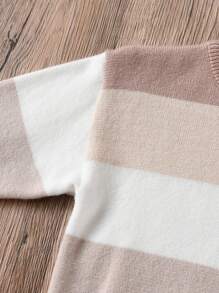 嬰兒拼色荷葉邊袖針織毛衣長褲套裝 - 卡其色 - 查看 5