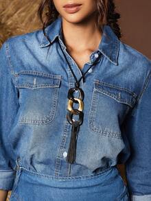 SHEIN VCAY Collar largo con fleco - Dorado - Ver 5