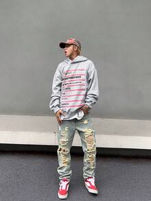 Manfinity Men Ripped Frayed Straight Leg Jeans - Light Wash - View 7