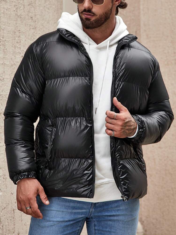 Men Zip Up Padded Coat For Winter
