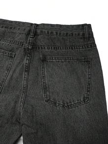 Men Ripped Straight Leg Jeans - Dark Grey - View 7