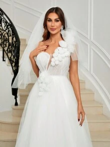 SHEIN Belle 單肩貼花網紗覆蓋婚紗洋裝