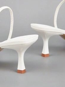 2025 Otoño/Invierno Mujeres Puntiagudo Dedo del pie Tacón Alto Mules, Elegante Tacón de Gatito Slip-On Zapatos, Zapatos de Verano - Blanco - Ver 3