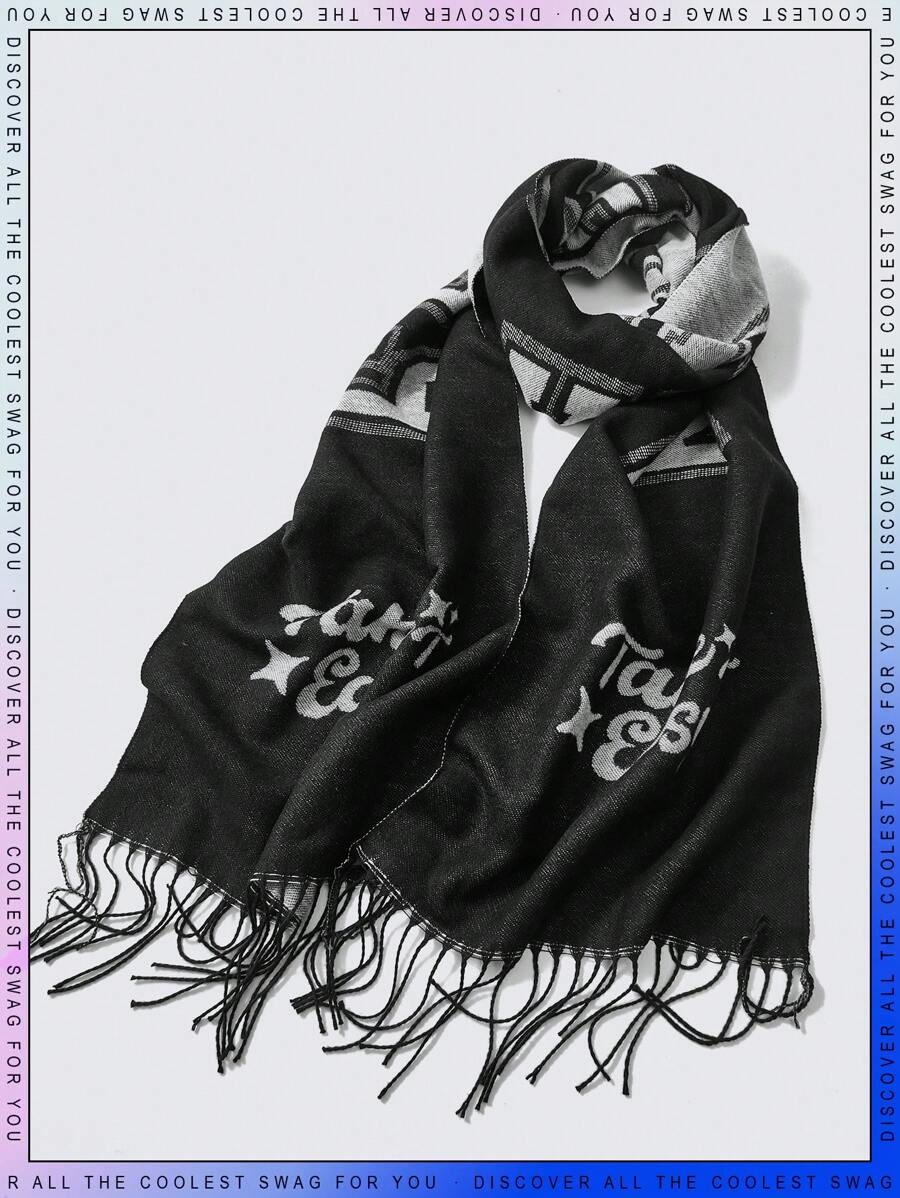 SHEIN 1入組孩子們流蘇濃烈香調圍巾披肩 - 黑色 - 查看 1