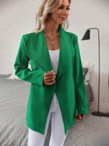 SHEIN Clasi Waterfall Collar Belted Coat - Green - View 3