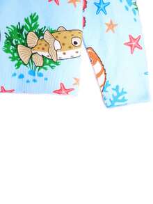 Octopus & Fish Pattern Drop Shoulder Sweater - Baby Blue - View 4