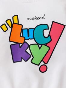 SHEIN 女小童字母圖案連帽衫和運動褲&字母圖案連帽衫 - 彩色 - 查看 5