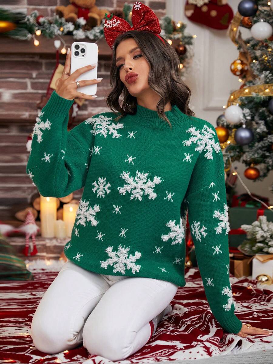 SHEIN Essnce Pull Motif Flocon De Neige Épaule tombante