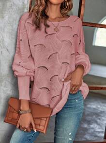EMERY ROSE Batwing Sleeve Pointelle Knit Pullover Fall Winter Sweater - Dusty Pink - View 5