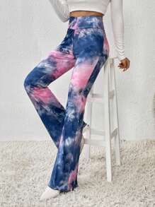 SHEIN Essnce Nhuộm buộc Thắt lưng băng rộng Quần ống loe - Nhiều màu - Xem 5