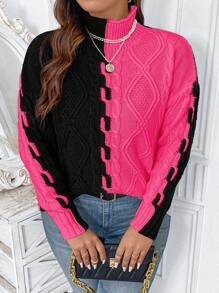 Calvaya Plus Two Tone Drop Shoulder Sweater, For Winter Knit Pullover Fall Outfit Autumn - Multicolor - View 4