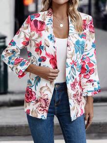 EMERY ROSE Floral Print Open Front Coat - Multicolor - View 5