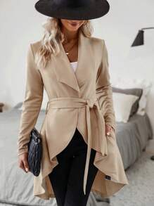 SHEIN Clasi Waterfall Collar Open Front Coat - Apricot - View 4