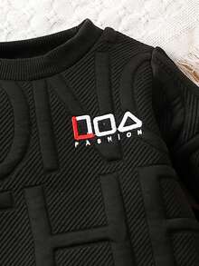 Boys Baby Letter Graphic Sweatshirt & Sweatpants - Black - View 5