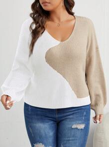 Celure Plus Two Tone Drop Shoulder Sweater - White - View 6