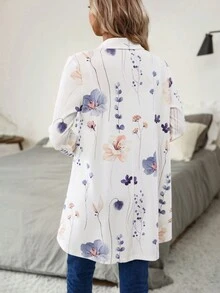 SHEIN Clasi Áo khoác mở phía trước in hoa - trắng - Xem 2
