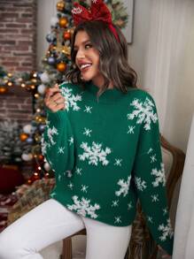 SHEIN Essnce Pull Motif Flocon De Neige Épaule tombante