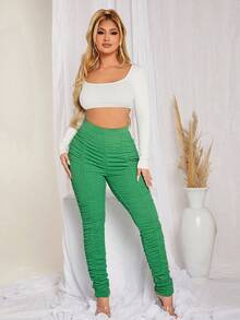 SHEIN SXY Chất rắn Xù Cắt bỏ eo Xù Xà cạp - màu xanh lá - Xem 5